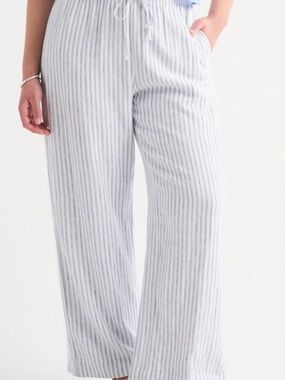 Abercrombie & Fitch Light Blue and White Striped Wide Leg Pants